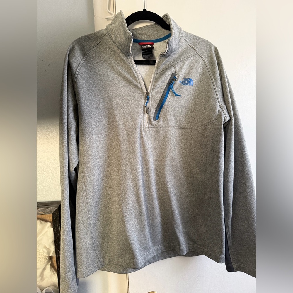 The North Face Light Gray 1/4 Zip with Blue Accent